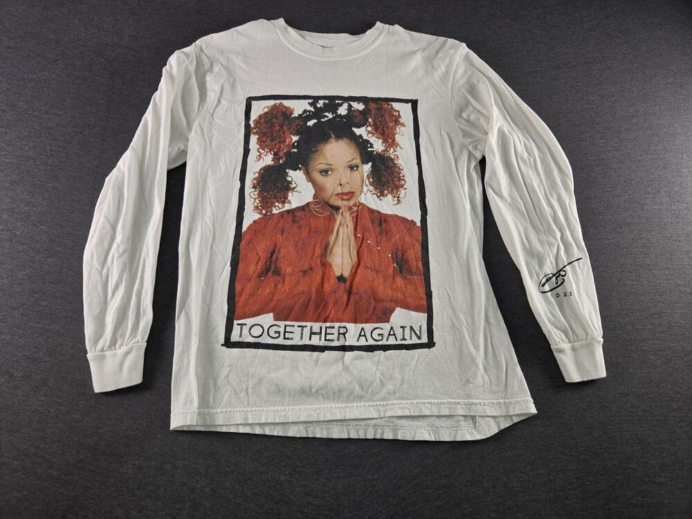 Janet Jackson Shirt Mens Medium White Together Again Tour Graphic Long Sleeve